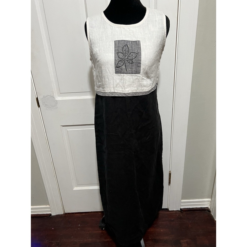 Linen Black And White Sleeveless Women's Dress